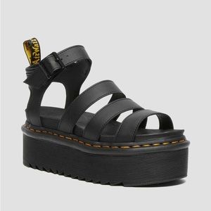 Dr Martens Womens Blaire Quad Platform Black Hydro Leather Sandals